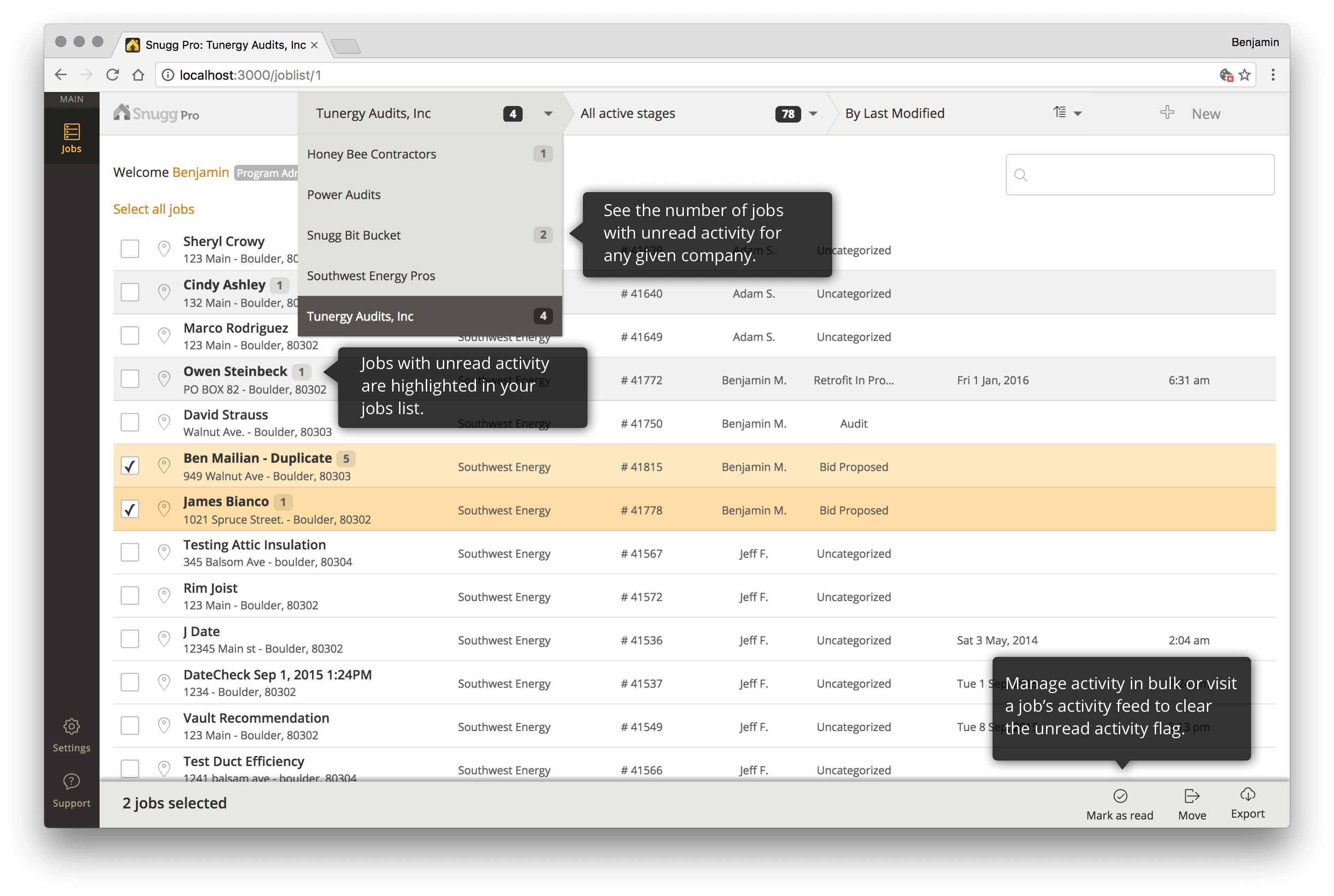 Activity feed on home energy auditing software